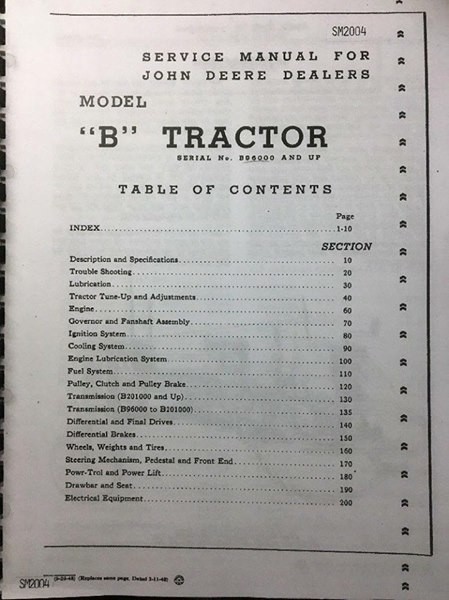 John Deere Tractor Model B BN BW BWH BNH Styled Repair Service Manual SM2004 gallery
