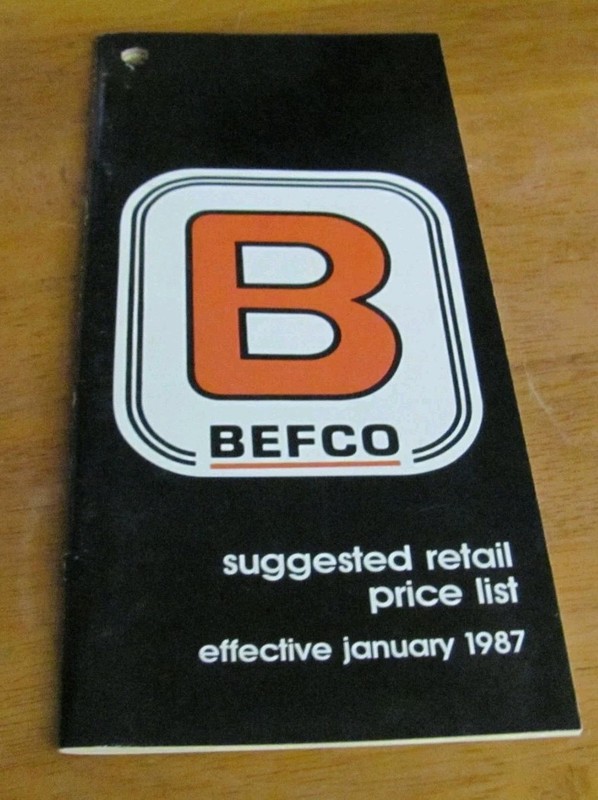 1987 Befco Products Retail Price list Sales Pamphlet