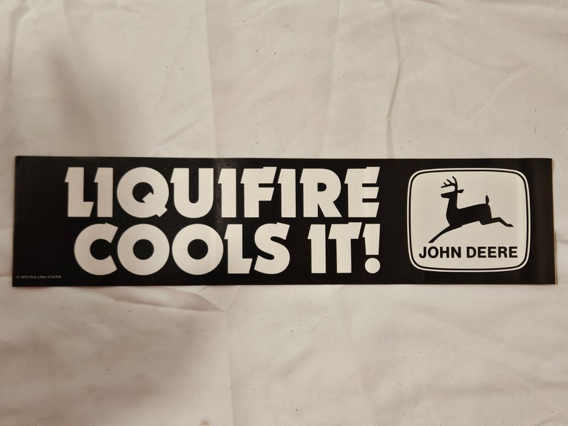 VINTAGE JOHN DEERE LIQUIFIRE COOLS IT! DEERE LOGO BUMPER STICKER DECAL 1970S