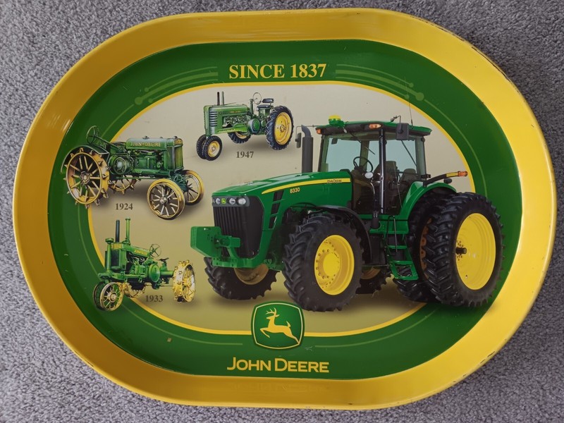 John Deere Tractor 15.5” Tin Metal Oval Serving Tray Evolution of JD Tractor