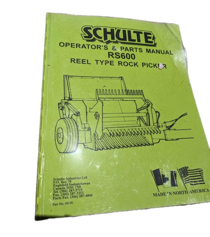 Schulte Rs600 Reel Type Rock Picker Part’s Operator Manual