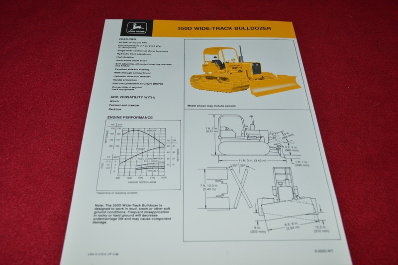 John Deere 350D Crawler Tractor Wide Track Bulldozer Dealer’s Brochure YABE14