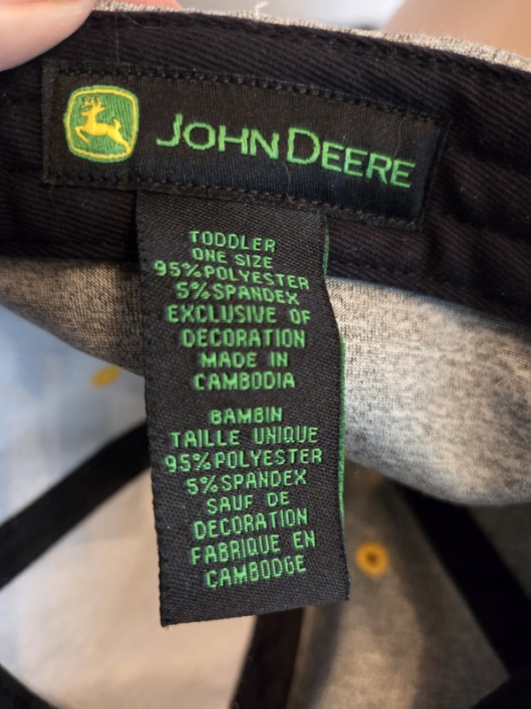 John Deere Toddler Elasticback Soft Baseball Style Cap Hat Gray Yellow Bulldozer gallery