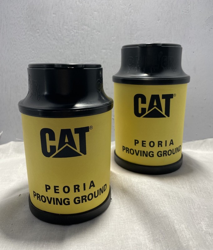 Vintage CAT Peoria Proving Ground “Chiller” insulated koozie/tumbler – set of 2