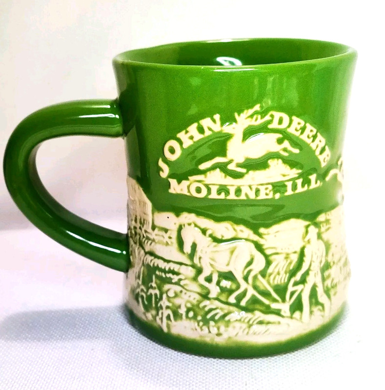 John Deere Raised-Relief Horse & Plow Green Stoneware Diner 12 oz Mug Moline IL gallery