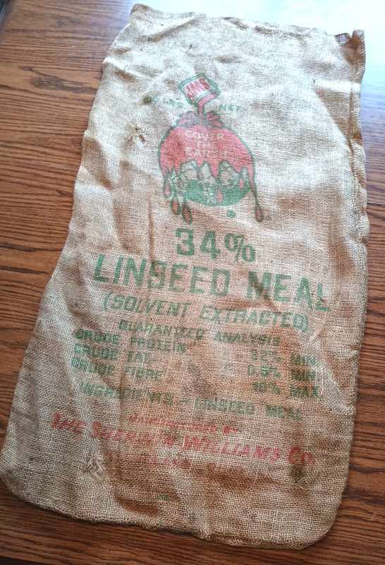 Rare Vintage Sherwin Williams Logo Linseed Oil Meal Burlap Farm Seed Bag 39 x 21
