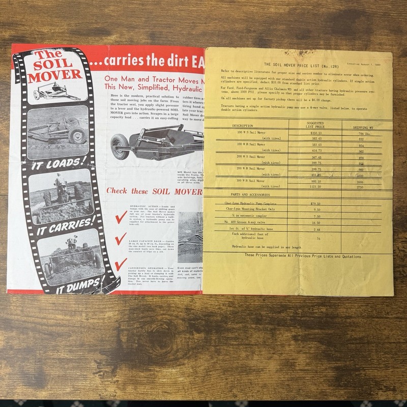 1950 Soil Mover Scraper Brochure & Price List - Columbus Nebraska Model WR WS gallery