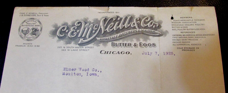 Old 1925 C.E. McNeill and Co. Wholesale Butter Eggs Antique Letterhead Chicago gallery