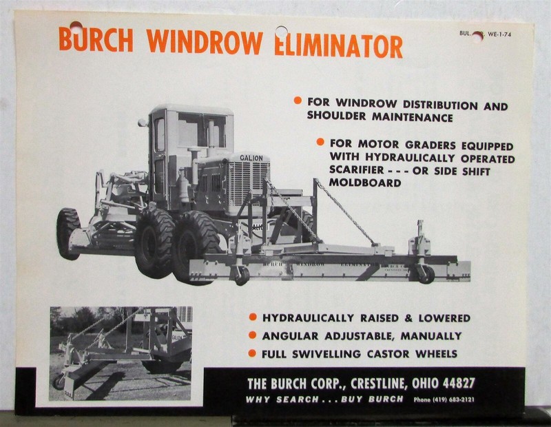 1974 Burch Window Eliminator Shoulder Maintainer Construction Sales Data Sheet