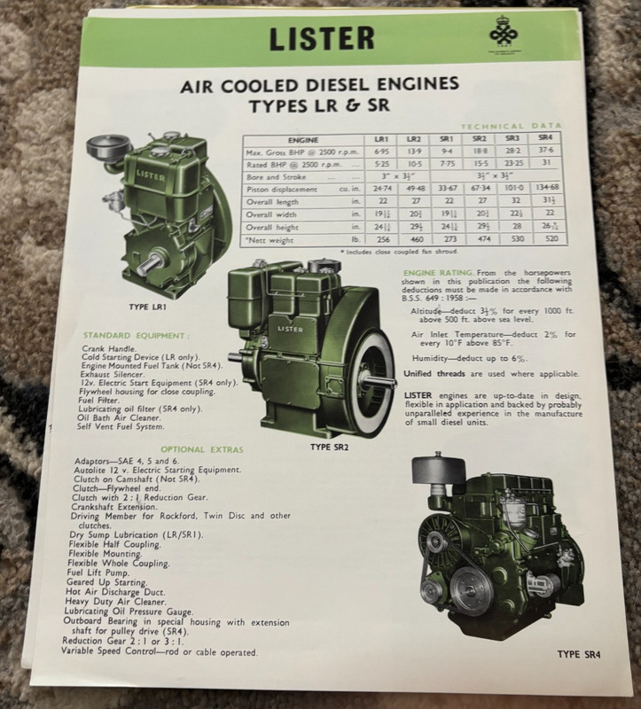 Lister Type LR & SR Air Cooled Diesel Engine Brochure AMIL25