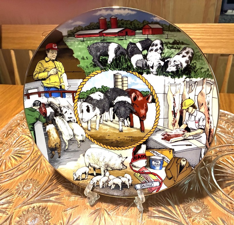 Rare 1978 MASTER MIX FEEDS Pork PIGS Farmer Barn Production Advertising Plate gallery