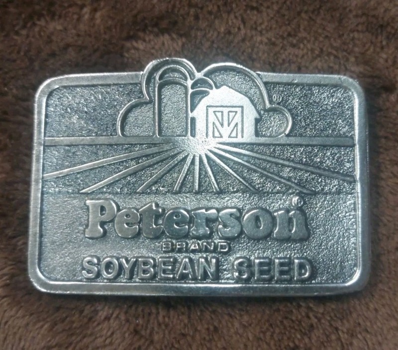 Vintage Peterson Brand Soybean Seed Belt Buckle pewter colored Limited Free-Ship