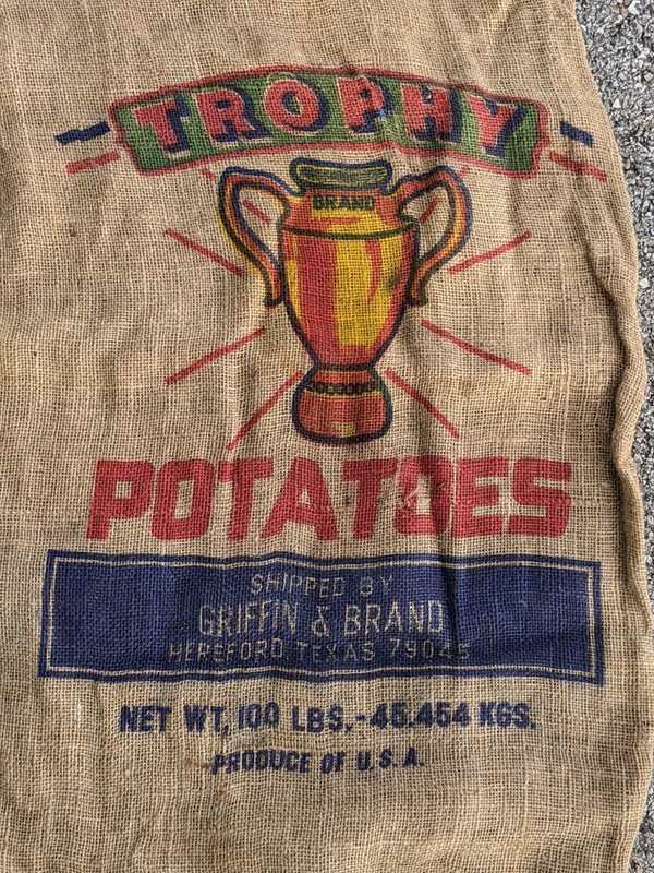 Vintage Hereford Texas trophy brand Burlap potato sack