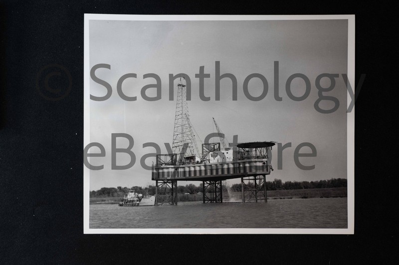 Vintage 1950s Caterpillar Photos & News Release – Vinegaroon Oil Drilling Barge
