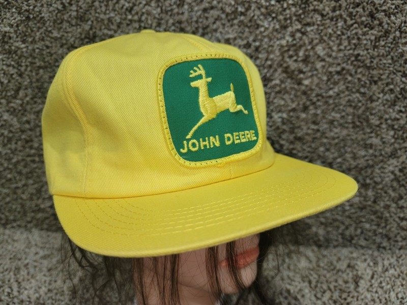 Vintage John Deere Patch Snapback Trucker Hat Cap K PRODUCTS RARE Yellow Green