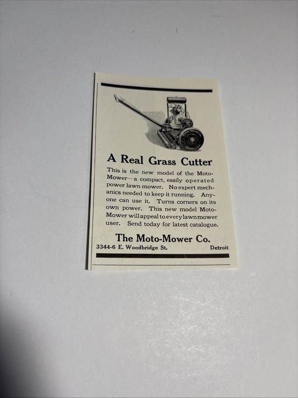 Moto Mower: A Real Grass Cutter, Cuts Grass Fast 1923 Vintage Print Ad – SM