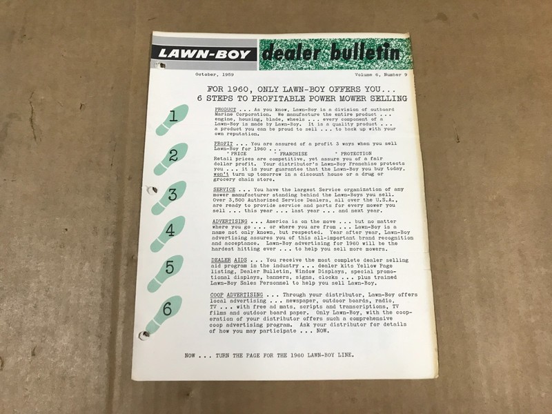 Vintage Lawn-Boy Dealer Bulletin – Vol. 6 No. 9 – October 1959