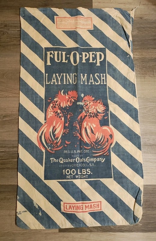 FUL-O-PEP LAYING MASH QUAKER OATS CO. CHIAGO IL COTTON FEED BAG 2 Sided