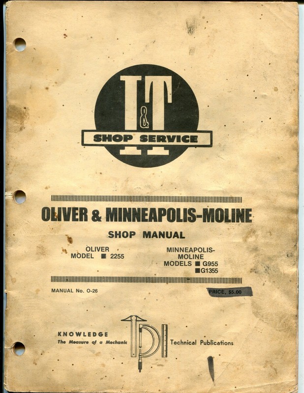 Oliver & Minneapolis-Moline Shop Manual, Oliver Model 2255 MM Models G955, G1355