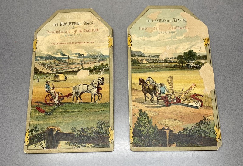 Antique Deering Mower And Reaper Pair Of Victorian Trade Cards