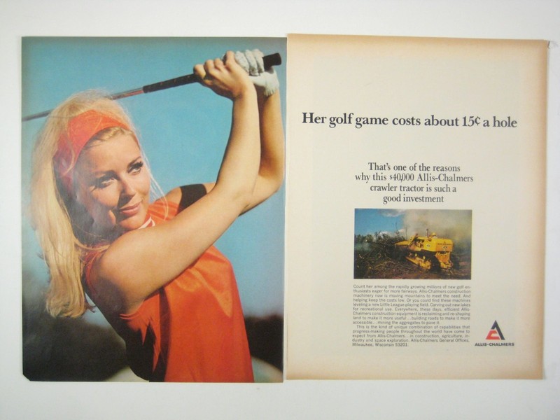 Her Golf Game Costs 15 cents Hole 1960s Allis Chalmers Tractor Ad 2 PG MOD