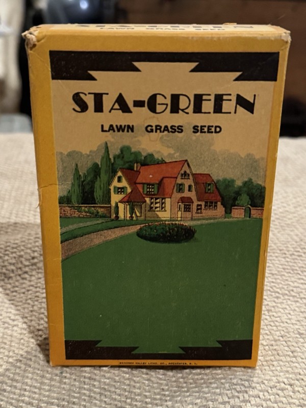 1920’s – 1930’s Art Deco Design “STA-GREEN” Lawn Grass Seed Empty Unopened? Box