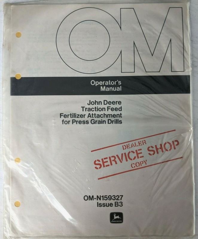 VTG John Deere Traction Feed Fertilizer Attachment Operators Manual Dealer Copy