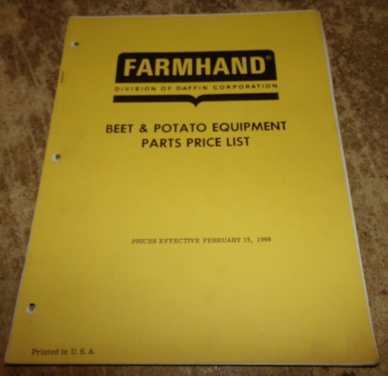 1966 farmhand beet + potato equipment parts price list good used