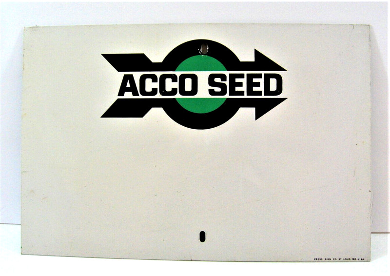 Vintage Acco Seed Farm Outdoor Agriculture Metal Sign Old Unused Store Stock