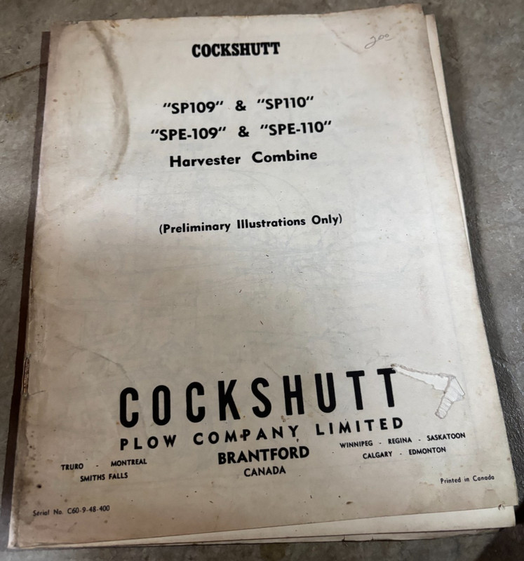 Cockshutt SP109 SP110 Combine Parts Illistrations Manual DCPA26