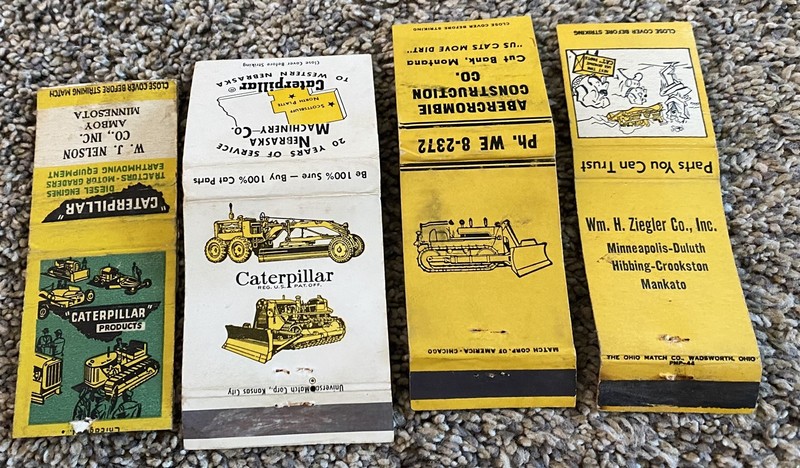 4 Vintage Caterpillar Machinery Dozers Matchbooks