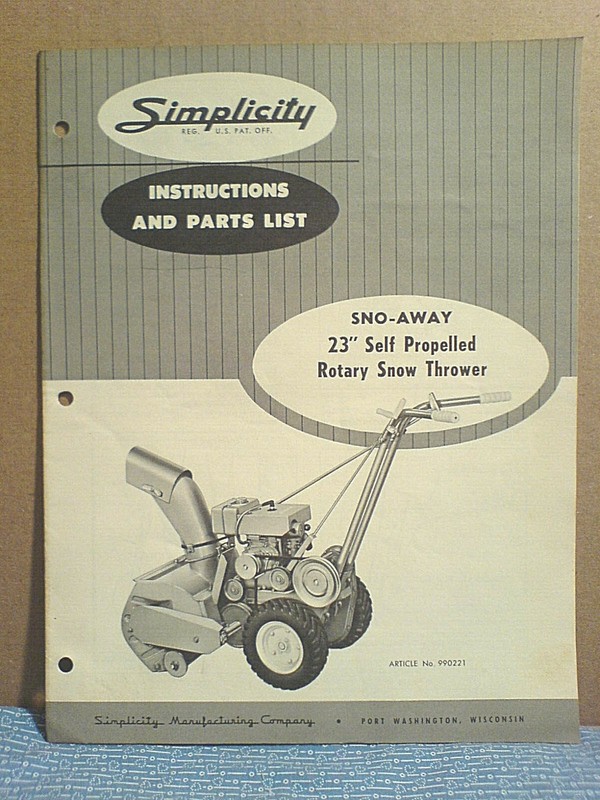 SIMPLICITY 990221 SNOW-AWAY, AND PULLEY GUARD, OWNER, ASSEMBLY, & PARTS MANUAL.