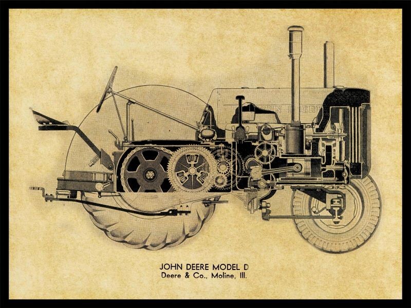 John Deere Model D Tractor Cutaway Look Metal Sign: 9×12″ & Free Shipping