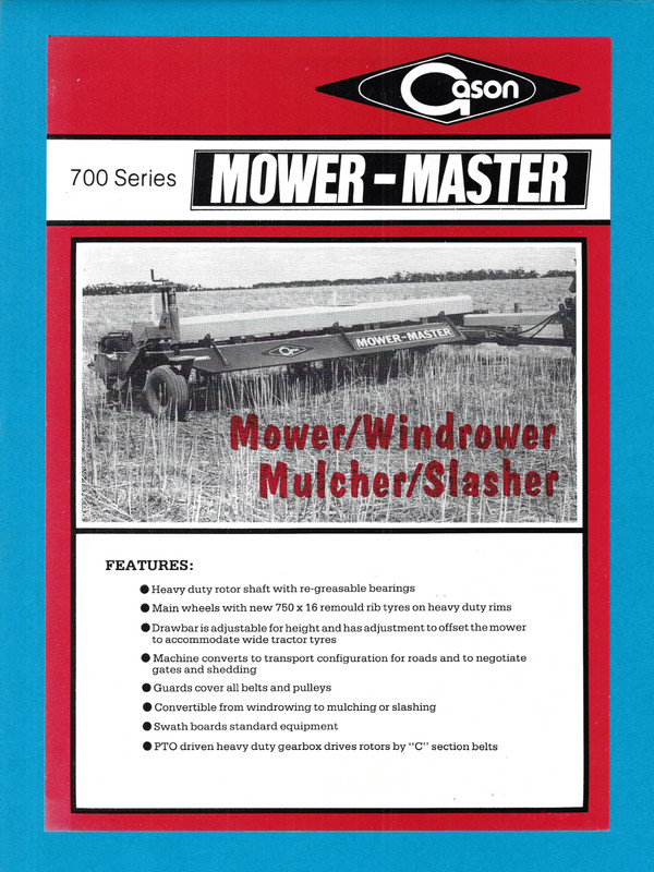 GASON SERIES 700 MOWER MASTER MULCHER/SLASHER/WINDROWER FLYER TYPE BROCHURE