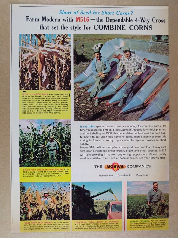 1967 Moews M516 Combine Seed Corn vintage print Ad