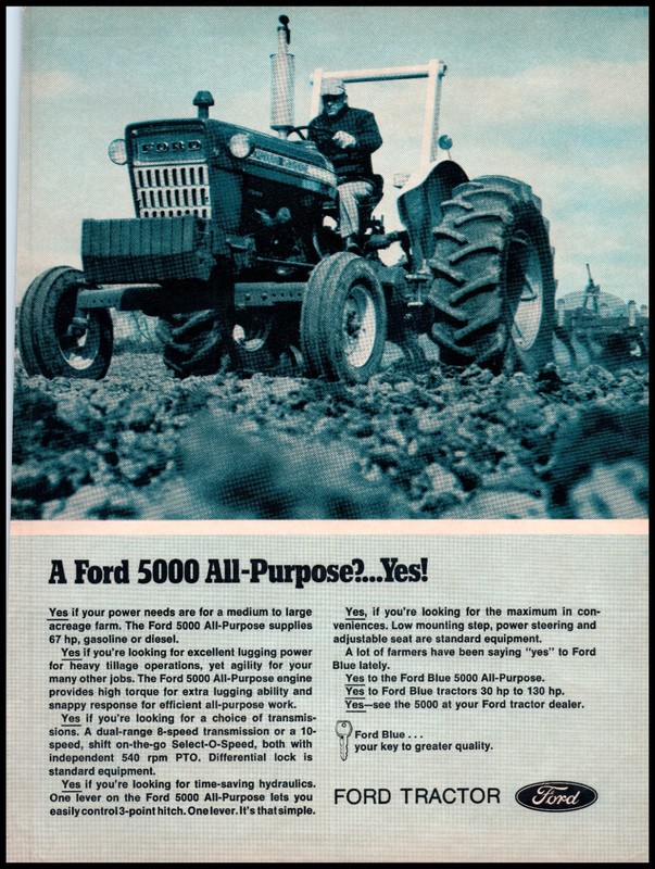 1972 Ford Blue 5000 All-Purpose Farm Tractor 70’s Vintage Print Ad