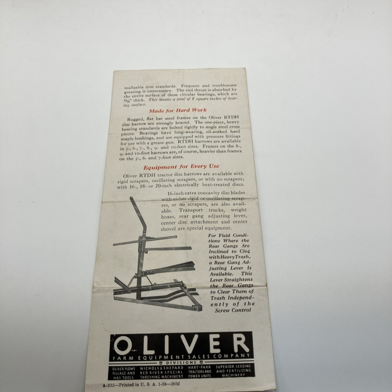 1938 Oliver RTDH Disc Harrows Brochure gallery