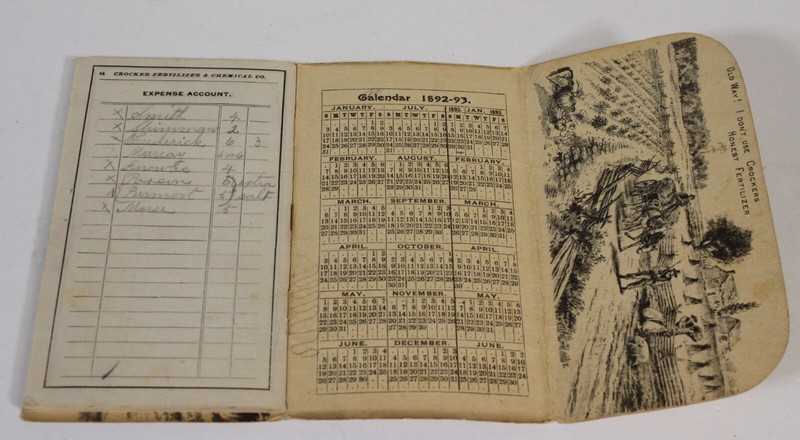 Vtg Crocker Fertilizer & Chemical Co 1892Booklet Folding Calendar Roeser Saginaw gallery