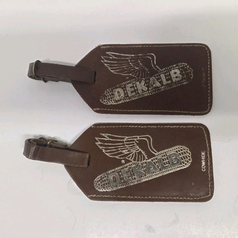 Vintage DeKalb Seed Cowhide Luggage Tag Lot of 2, NOS