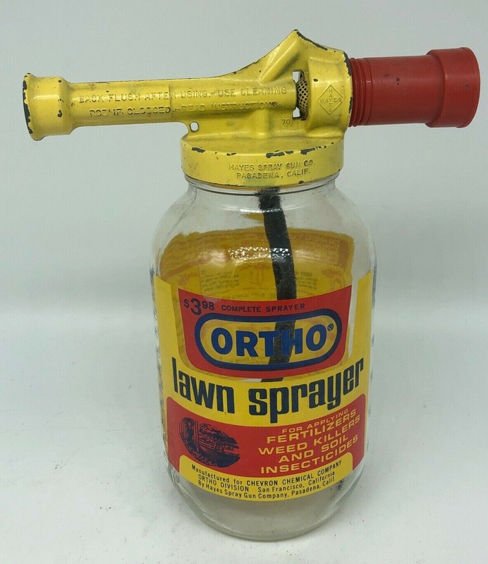 Vintage 1960’s Metal Ortho Chevron Chemical Lawn Fertilizer Glass Sprayer