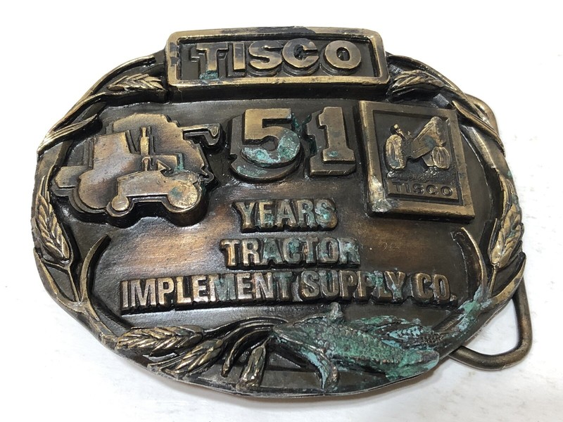 Vintage 1988 TISCO Advertising Belt Buckle TRACTOR IMPLEMENT SUPPLY CO