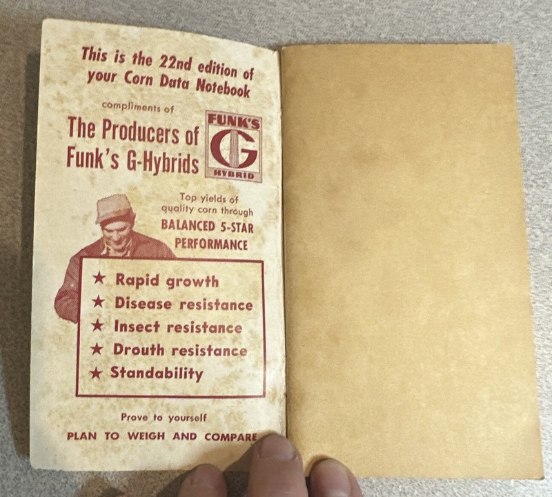1960 FUNK'S HYBRID SEED CORN DATA Note Book - 22nd Edition gallery