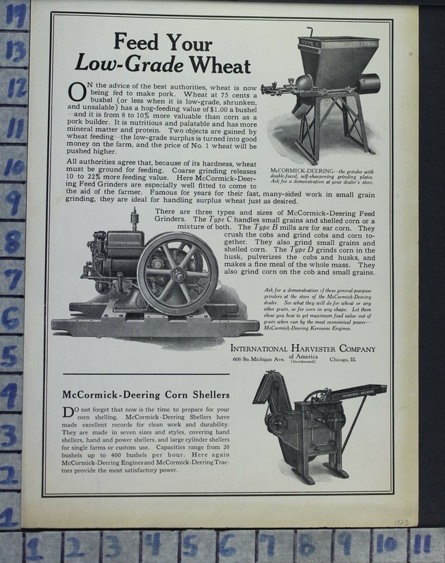 1923 INTERNATIONAL HARVESTER GRINDER SHELLER FARM TRACTOR MACHINERY AD CB01