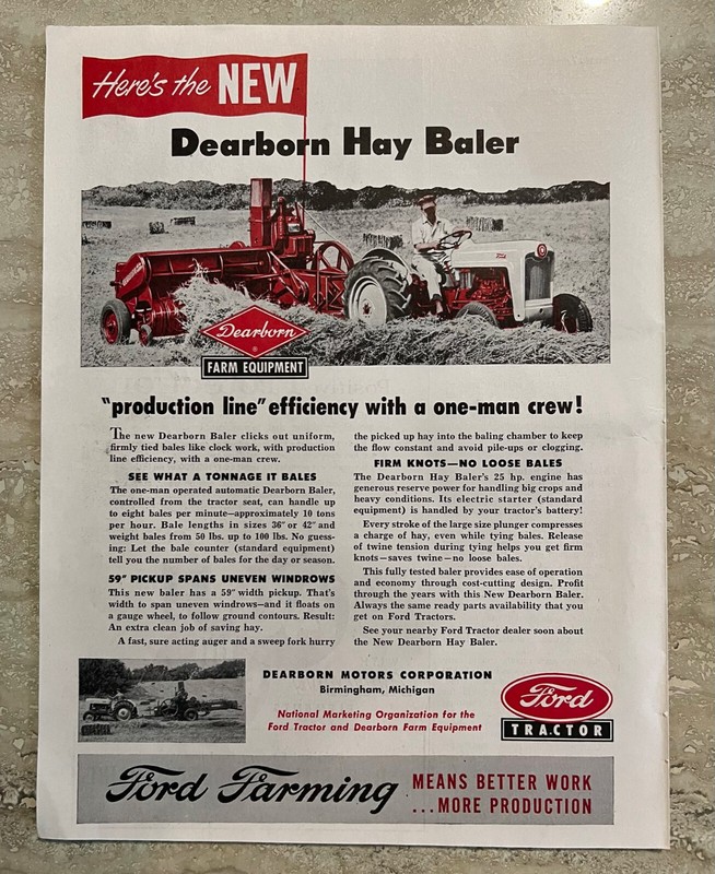 1953 Ford Tractor Farm Equipment Dearborn Motors Corp Vtg Print Ad