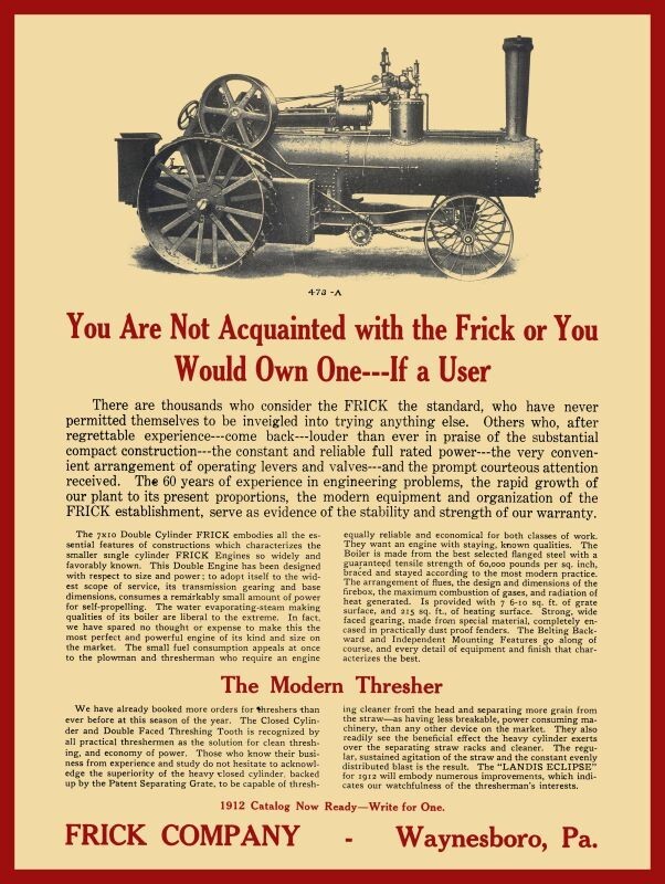 1912 Frick Steam Engine of Waynesboro, PA NEW METAL SIGN: 12×16″ Ships Free
