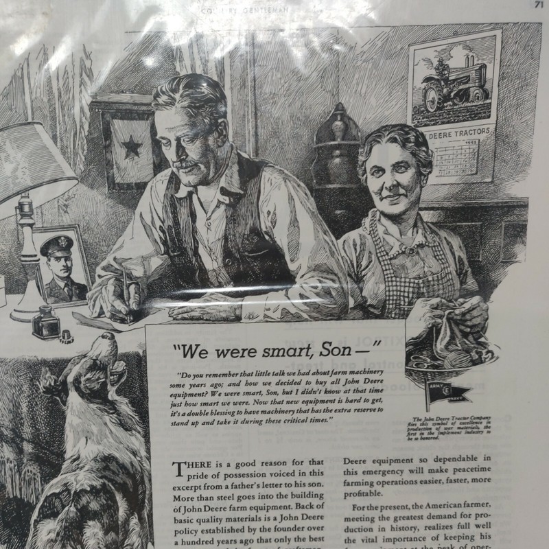 1943 John Deere Advertisement War Bonds Army Navy Flag Dog Country Gentleman gallery