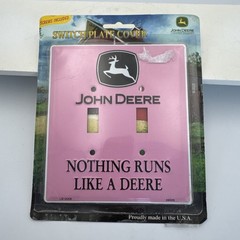 John Deere Pink Aluminum Double Light Switch Wall Plate Cover w Screws Open Box