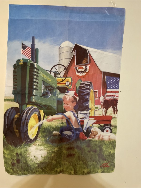 john deere curtain banner Tractor Barn Farm Animals American Flag 42”x 29”