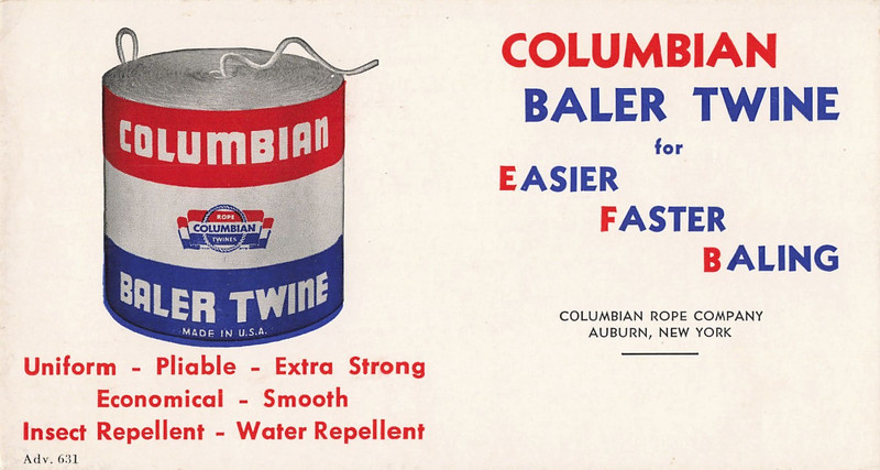 Vintage Farming Advertising Columbian Baler Twine Agriculture Ink Blotter 1960s