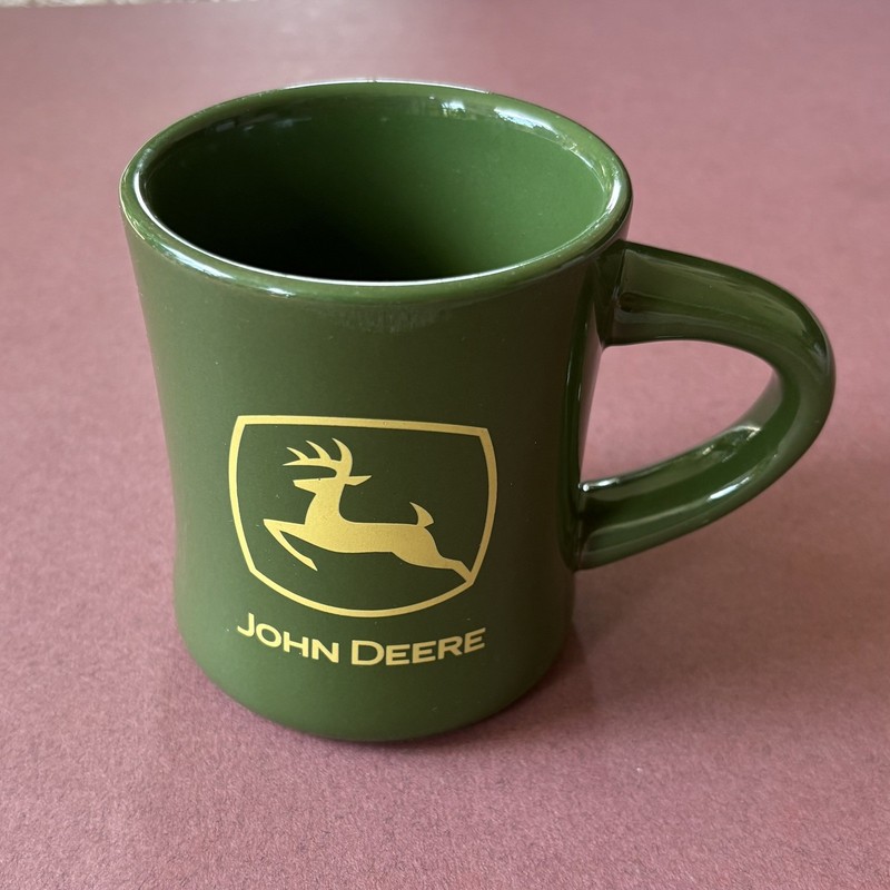 John Deere Coffee Mug Diner Style Heavy Duty Ceramic Green Yellow Double Sided